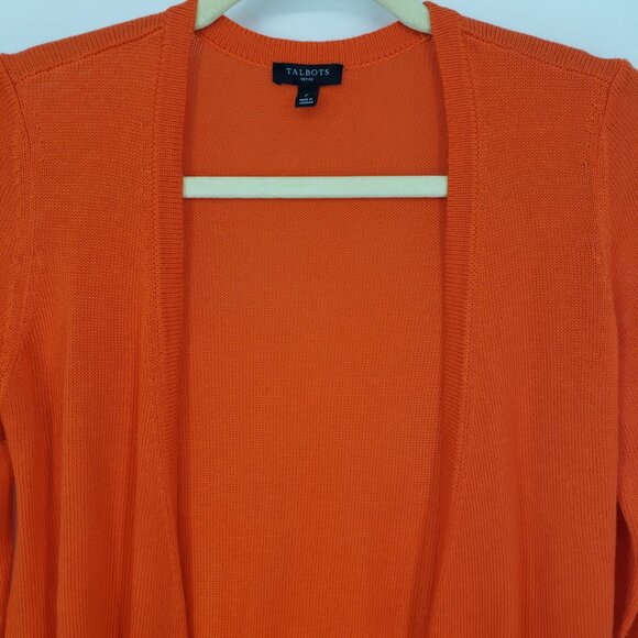 Talbots Fringe Trim Open Front Cardigan Sweater XSP Open Crochet Knit Orange - Picture 6 of 9